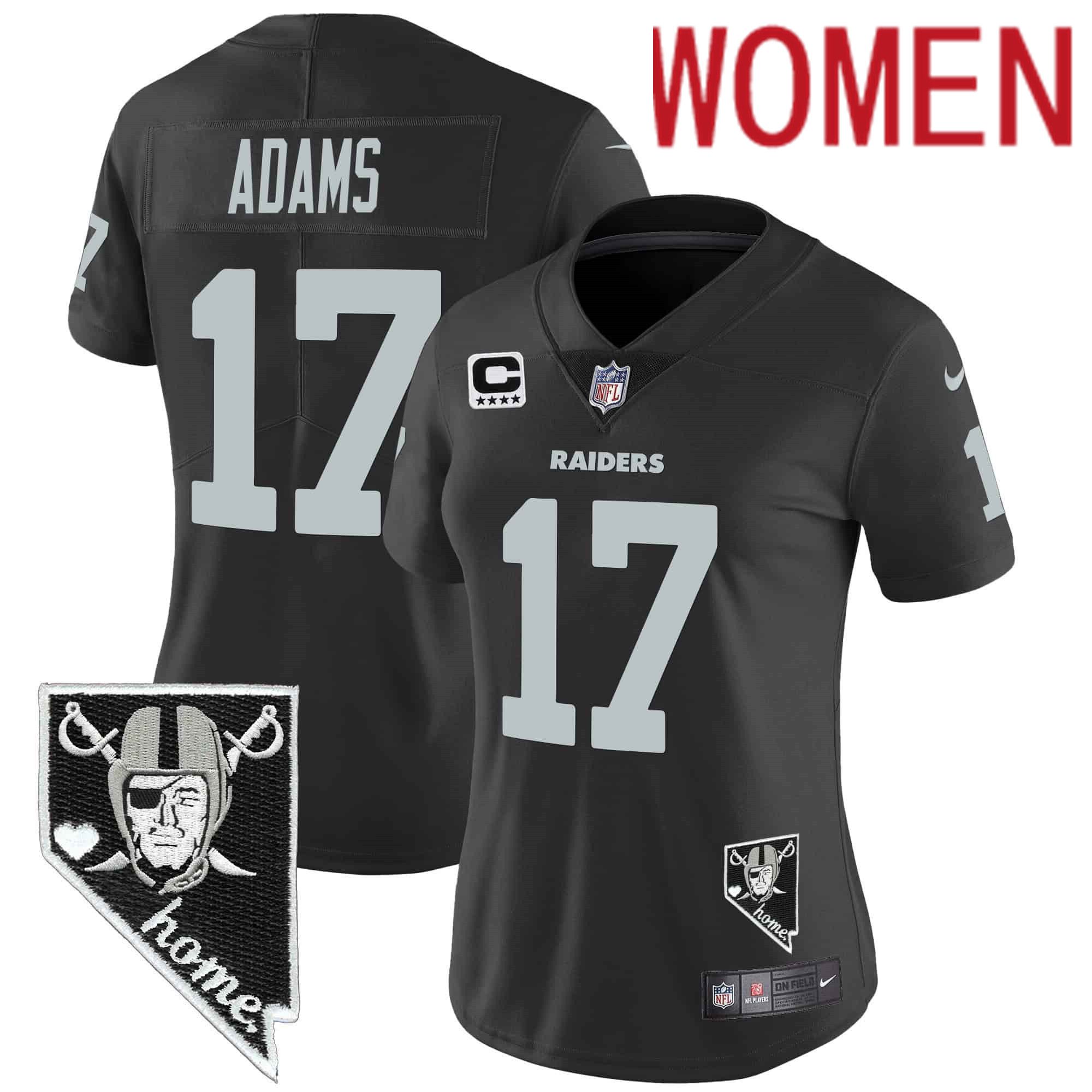 Women Oakland Raiders 17 Adams Black 2024 Nike Nevada Home Patch Vapor NFL Jersey style 1